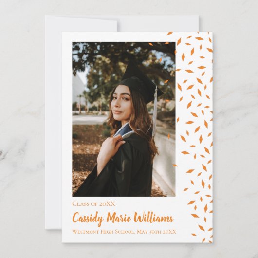 Oranje Afstuderen Confetti bekendmaking Kaart (Voorkant)
