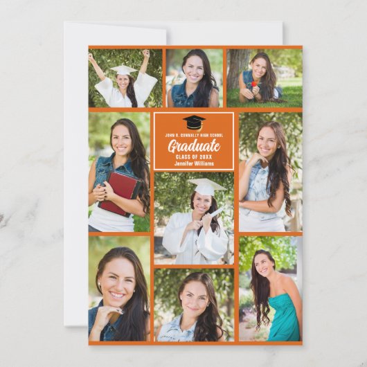 Oranje Afstuderen Foto Collage Modern Afstuderen Aankondiging (Voorkant)