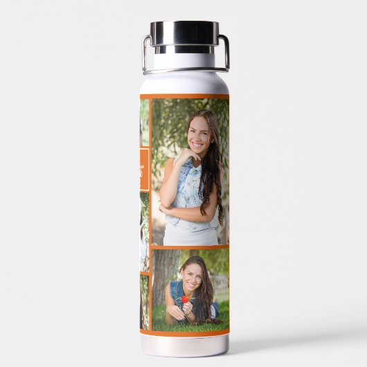Oranje Afstuderen Foto Collage Modern Afstuderen Waterfles (Achterkant)