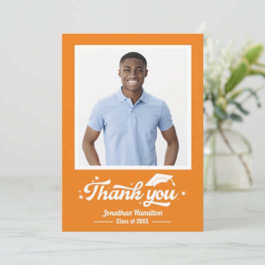 Oranje Afstuderen foto Dank u kaart (Staand voorkant)