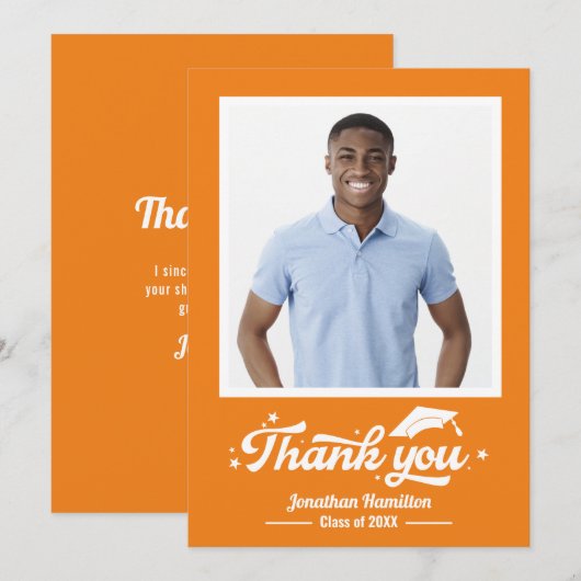 Oranje Afstuderen foto Dank u kaart (Voorkant / Achterkant)