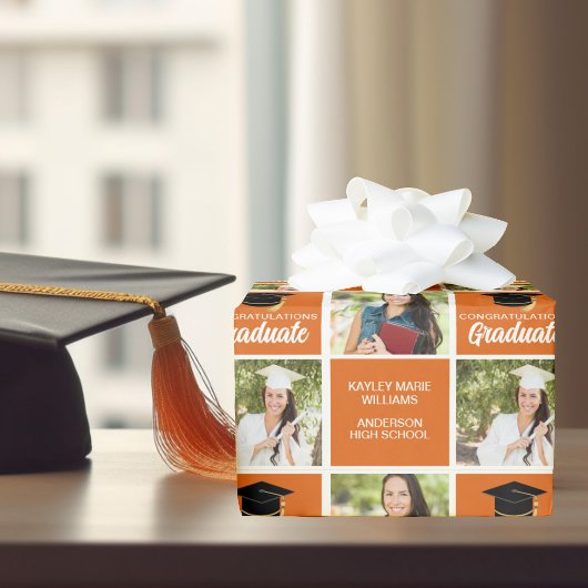 Oranje Afstuderen Foto gepersonaliseerd Afstuderen Cadeaupapier
