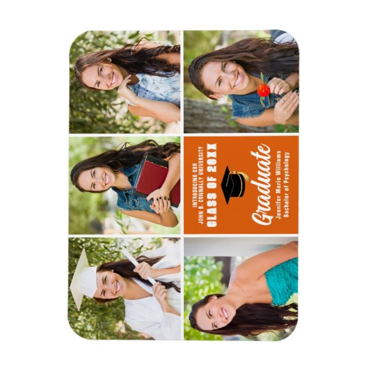 Oranje Afstuderen Fotocollage Chic Afstuderen Magneet (Verticaal)