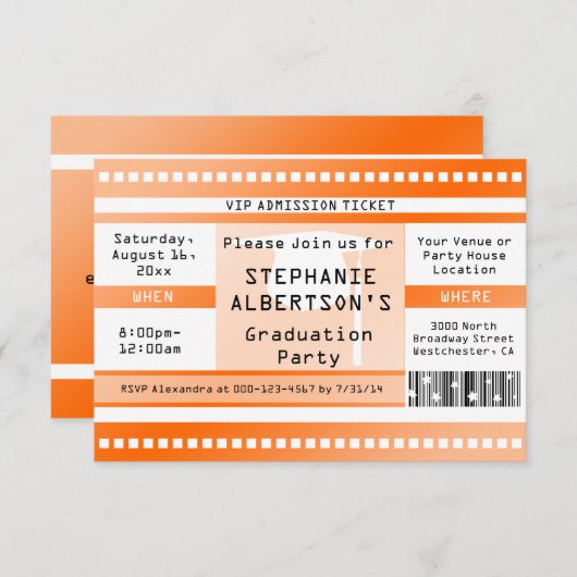 Oranje Afstuderen- of partijtoelatingstabel Kaart (Voorkant / Achterkant)