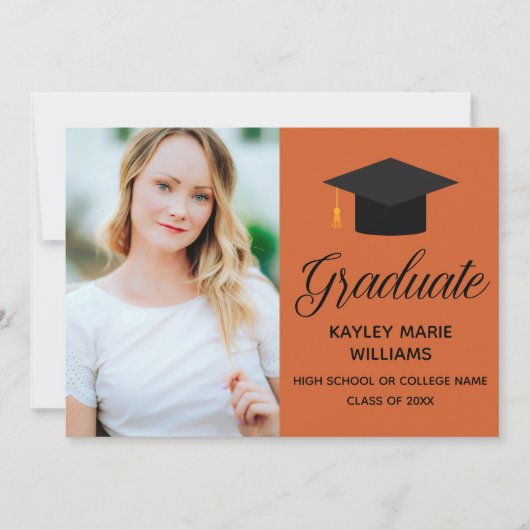 Oranje Afstuderen Photo Black Script Afstuderen Aankondiging (Voorkant)
