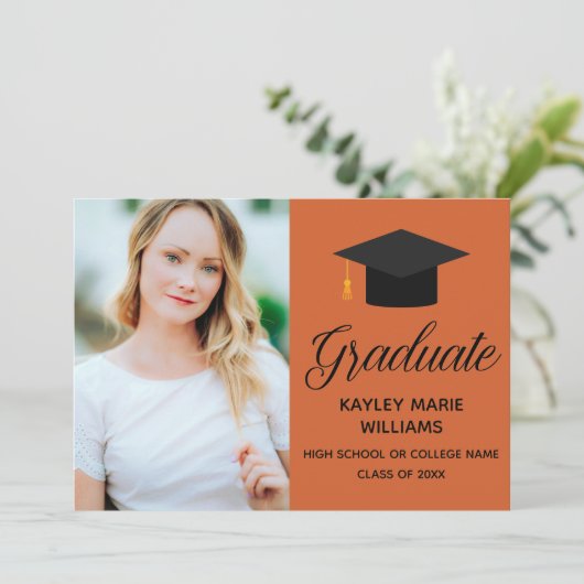 Oranje Afstuderen Photo Black Script Afstuderen Aankondiging (Staand voorkant)