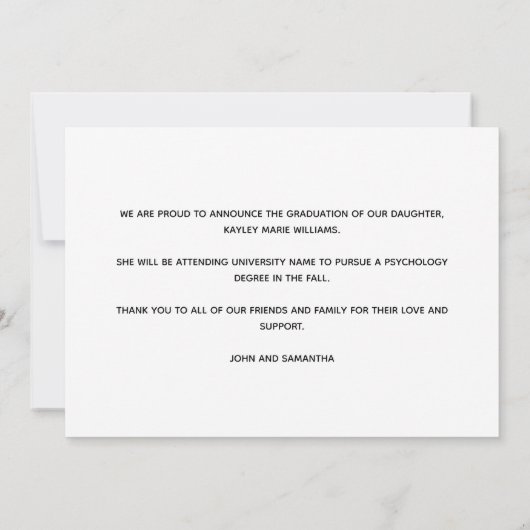 Oranje Afstuderen Photo Black Script Afstuderen Aankondiging (Achterkant)