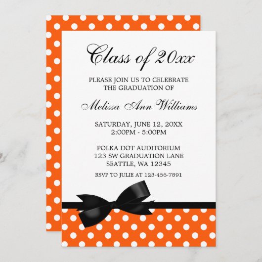 Oranje Afstuderen Polka Dot Black Bow Kaart (Voorkant / Achterkant)