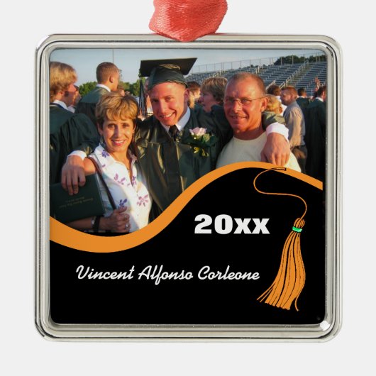  Oranje Afstuderen Tassel Metalen Ornament (Voorkant)