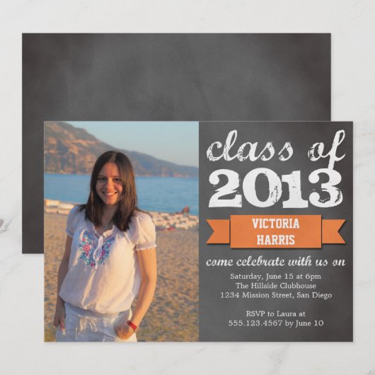 Oranje afstuderen van het kleurenbordbord met lint kaart (Voorkant / Achterkant)