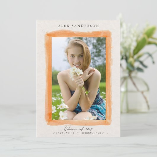  Oranje Afstuderen Waterverf Aankondiging (Staand voorkant)