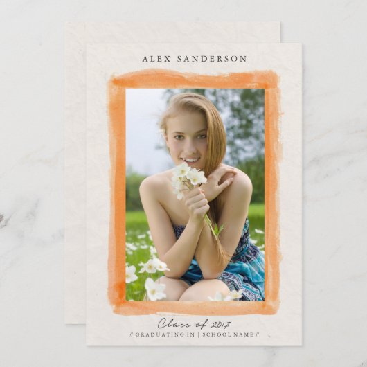 Oranje Afstuderen Waterverf Aankondiging (Voorkant / Achterkant)