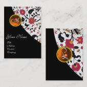 ORANJE AGATE DAMASK MONOGRAM 2,fuchsie, rood, geel Visitekaartje (Voorkant / Achterkant)