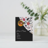 ORANJE AGATE DAMASK MONOGRAM 2,fuchsie, rood, geel Visitekaartje (Staand voorkant)