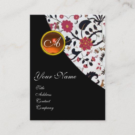 ORANJE AGATE DAMASK MONOGRAM 2,fuchsie, rood, geel Visitekaartje (Voorkant)