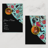 ORANJE AGATE DAMASK MONOGRAM 2,fuchsie, rood, groe Visitekaartje (Voorkant / Achterkant)