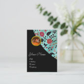 ORANJE AGATE DAMASK MONOGRAM 2,fuchsie, rood, groe Visitekaartje (Staand voorkant)