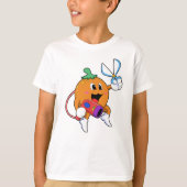 Oranje als hairdresser met schaar- en haardroger t-shirt (Voorkant)