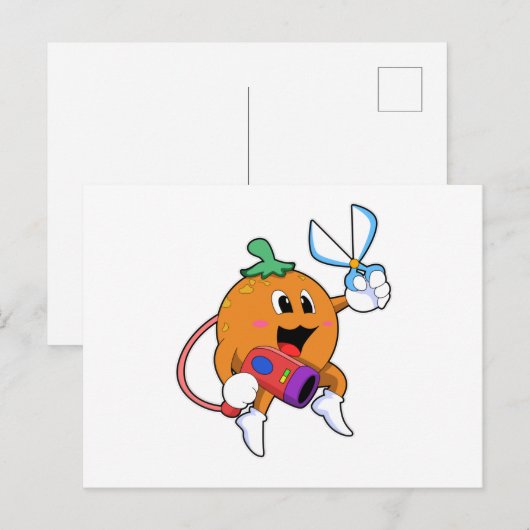 Oranje als kapper met schaar en föhn briefkaart (Voorkant / Achterkant)