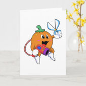 Oranje als kapper met schaar en föhn kaart (Gele Bloem)