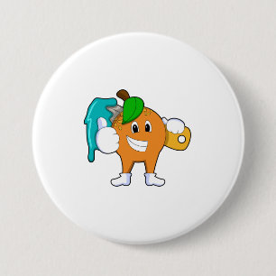 Oranje als Schilder met de borstel van de Verf Ronde Button 7,6 Cm