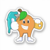 Oranje als Schilder met de borstel van de Verf Sticker (Voorkant)