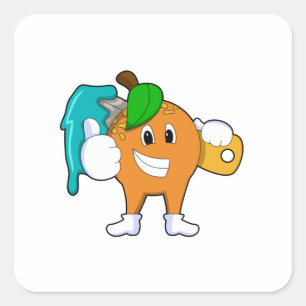 Oranje als Schilder met de borstel van de Verf Vierkante Sticker