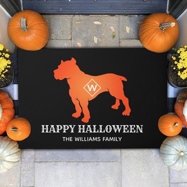 Oranje Amerikaanse Pit Bull Terrier Happy Hallowee Deurmat (Creator heeft geüpload)