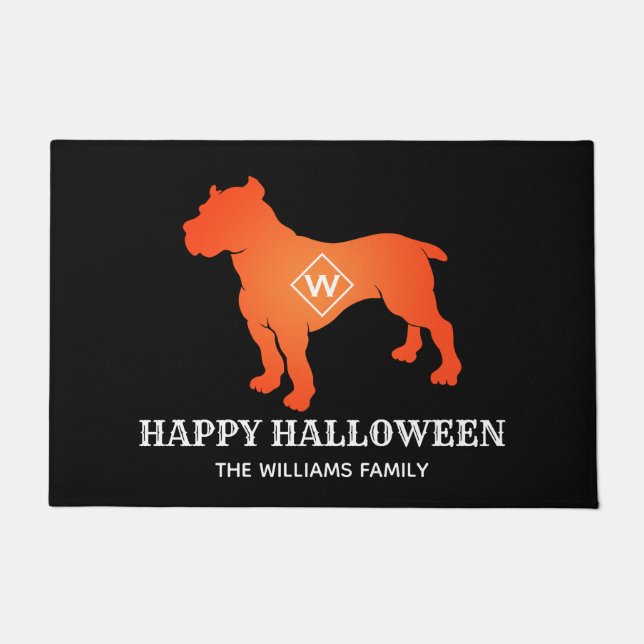 Oranje Amerikaanse Pit Bull Terrier Happy Hallowee Deurmat (Voorkant)