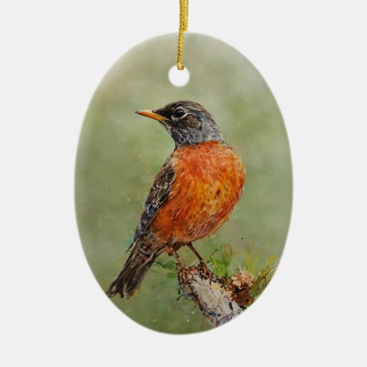 Oranje Amerikaanse Robin Bird Schilderij Jaar Kers Keramisch Ornament (Voorkant)
