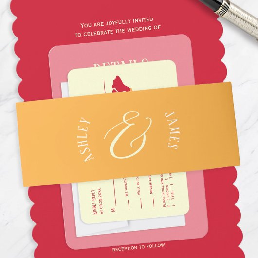 Oranje Ampersand bruiloft Uitnodigingen Wikkel