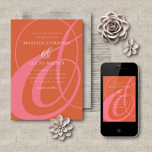 Oranje Ampersand Script Calligrafie Wedding Kaart