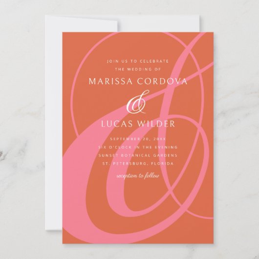 Oranje Ampersand Script Calligrafie Wedding Kaart (Voorkant)