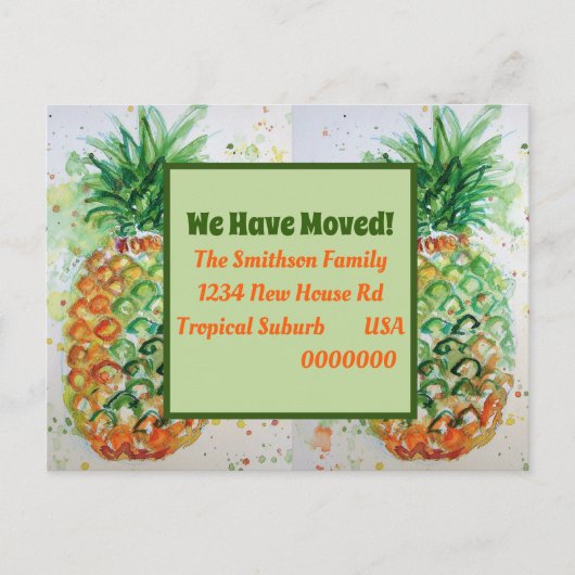 Oranje ananas Tropisch Nieuw Adres Bewegend Briefkaart (Voorkant)