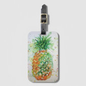 Oranje Ananas Tropische Waterverf Bagagelabel (Voorkant (verticaal))
