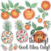 Oranje Ananas Tropische Zomer Quote Waterverf Sticker (Voorkant)