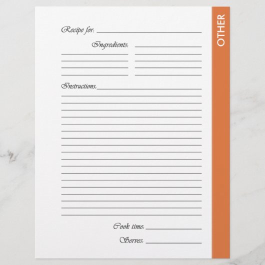 Oranje ANDERE tweezijdige Recipe Pages (Voorkant)