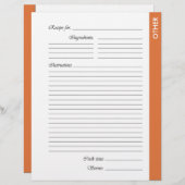 Oranje ANDERE tweezijdige Recipe Pages (Voorkant / Achterkant)