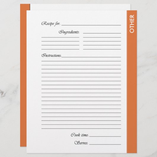Oranje ANDERE tweezijdige Recipe Pages (Voorkant / Achterkant)