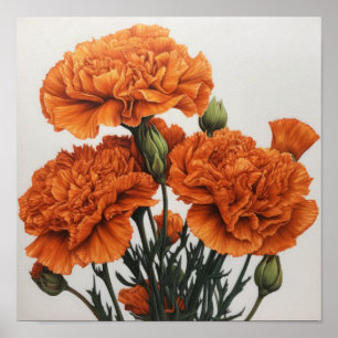 Oranje anjers bloemenkunst print Poster