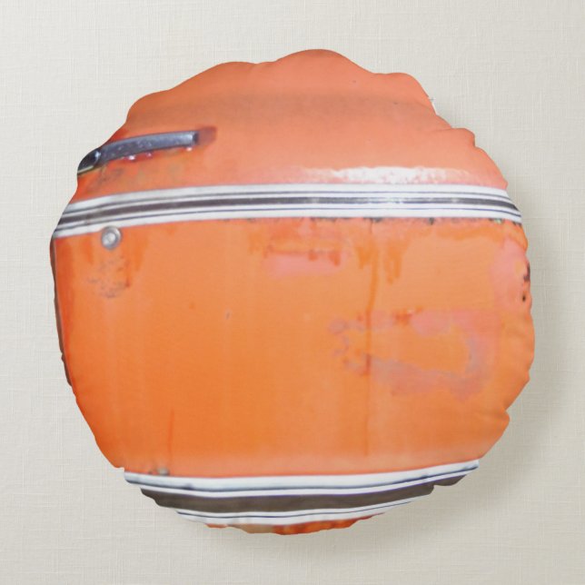 oranje antiek zilvertrim rond kussen (Achterkant)