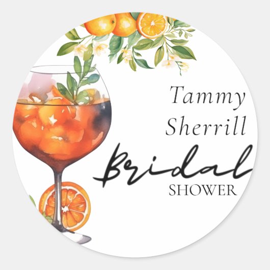 Oranje Aperol Spritz Cocktail Bruiloftsfeest Ronde Sticker (Voorkant)