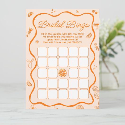 Oranje Aperol Spritz Vrijgezellenfeest Bingo Game  Kaart (Staand voorkant)