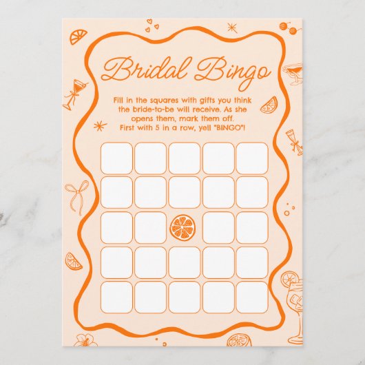 Oranje Aperol Spritz Vrijgezellenfeest Bingo Game  Kaart (Voorkant)