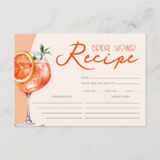 Oranje Aperol Spritz Vrijgezellenfeest Recept Informatiekaartje (Voorkant)