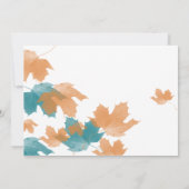Oranje Aqua Autumn Maple Leaf bruiloft uitnodiging (Achterkant)
