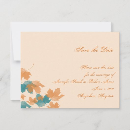Oranje Aqua Autumn Maple Leaf Save the Date (Voorkant)