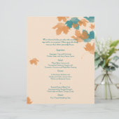 Oranje Aqua Autumn Maple Leaf Wedding Menu (Staand voorkant)