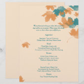 Oranje Aqua Autumn Maple Leaf Wedding Menu (Voorkant / Achterkant)