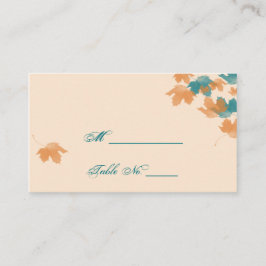 Oranje Aqua Autumn Maple Leaf Wedding Place Cards Plaatskaartje